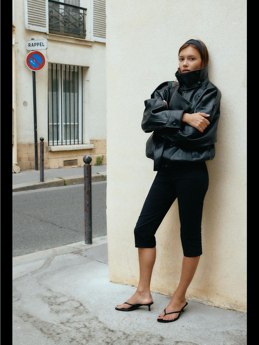 Zara Black Faux Leather Bomber Jacket with High Collar - Picture 2 of 5